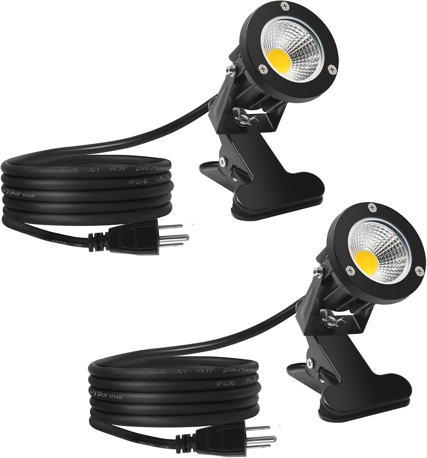 Taysing LED Spot Lights Plug in Outdoor Indoor Light 7W 3000K 6.6ft Power Cord Waterproof Landscape Lights Spotlight with Clip for Plants Yard Garden Accent Lighting Ambient Light 2 Pack